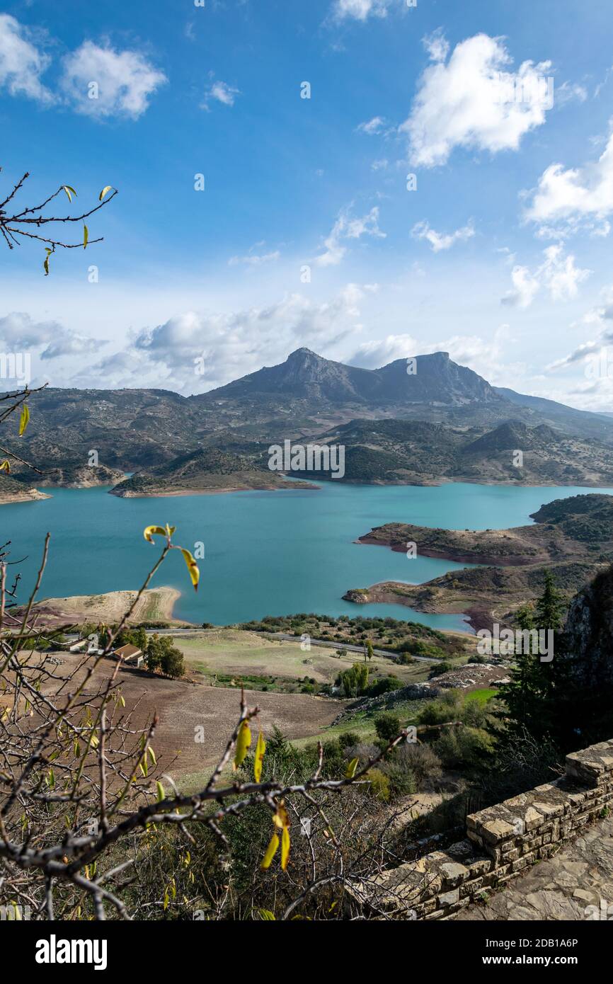 a view of the lakes at Zahara de la Sierra from mountain top Stock ...