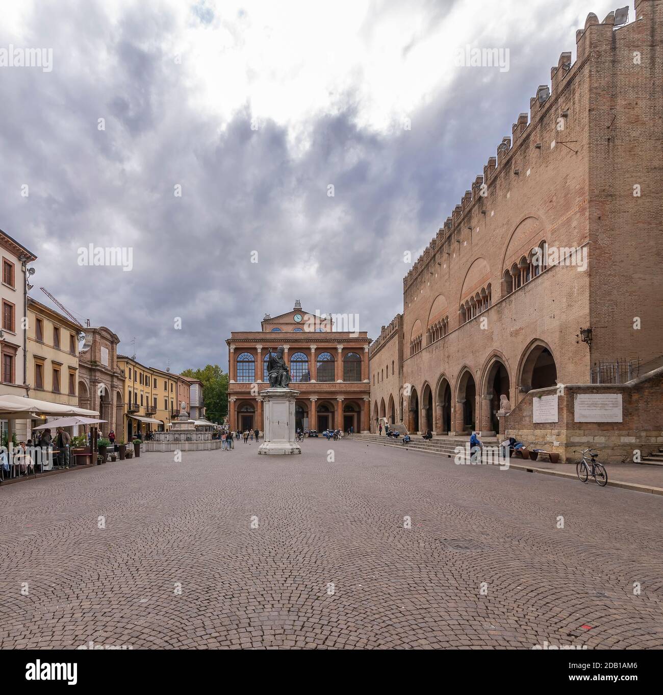 The central Piazza Cavour square, historic center of Rimini, Italy