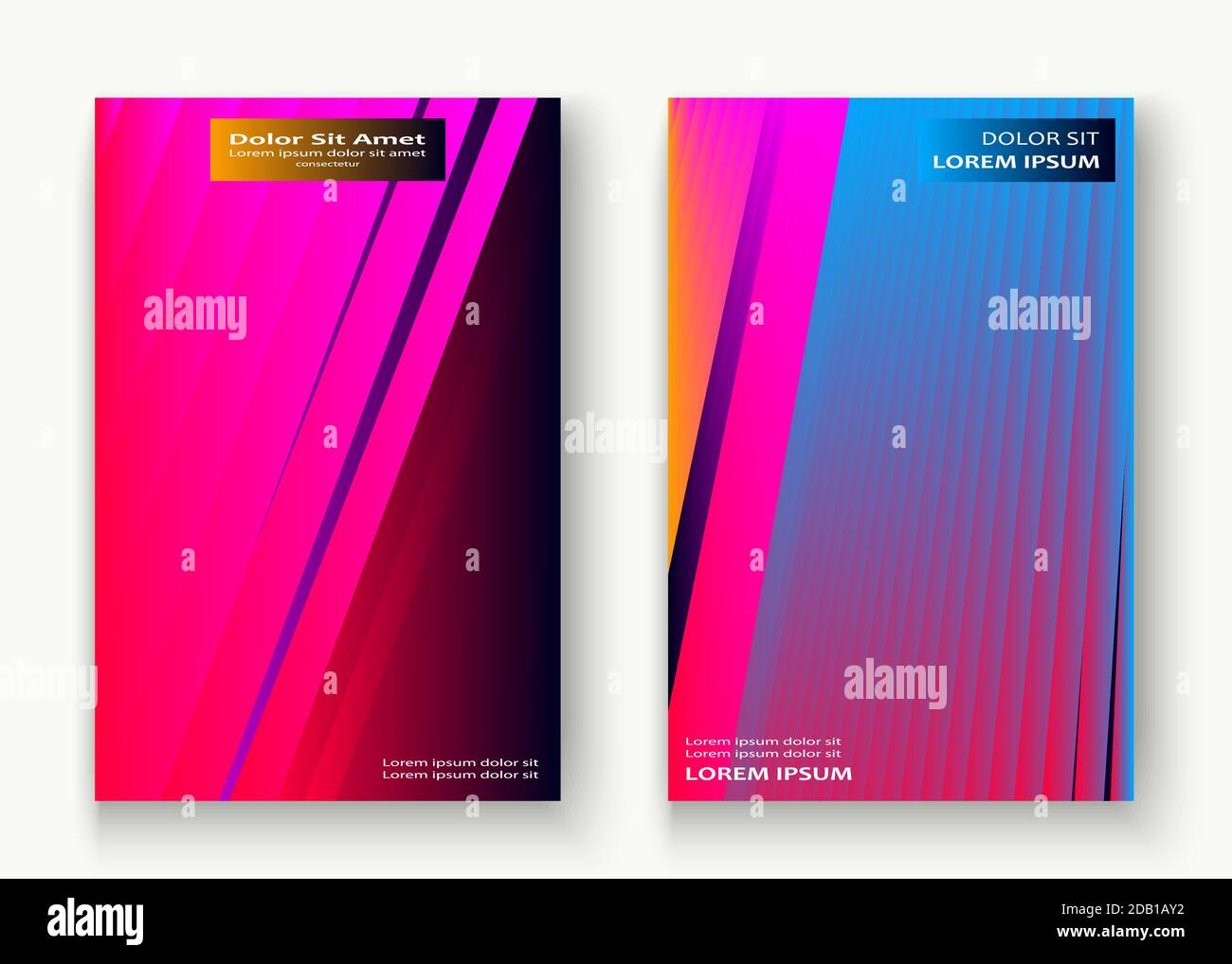 Minimal cover set design vector illustration. Neon blurred pink blue gradient. Abstract retro 80s style texture geometric pattern lines. Striped minim Stock Vector