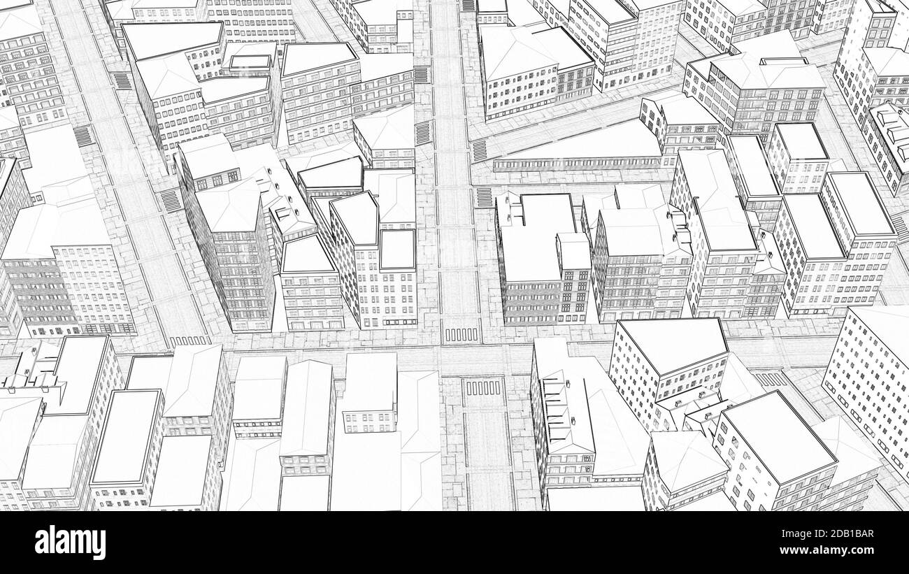 Sketch 3d drawing city Urban scene 3d render Stock Photo
