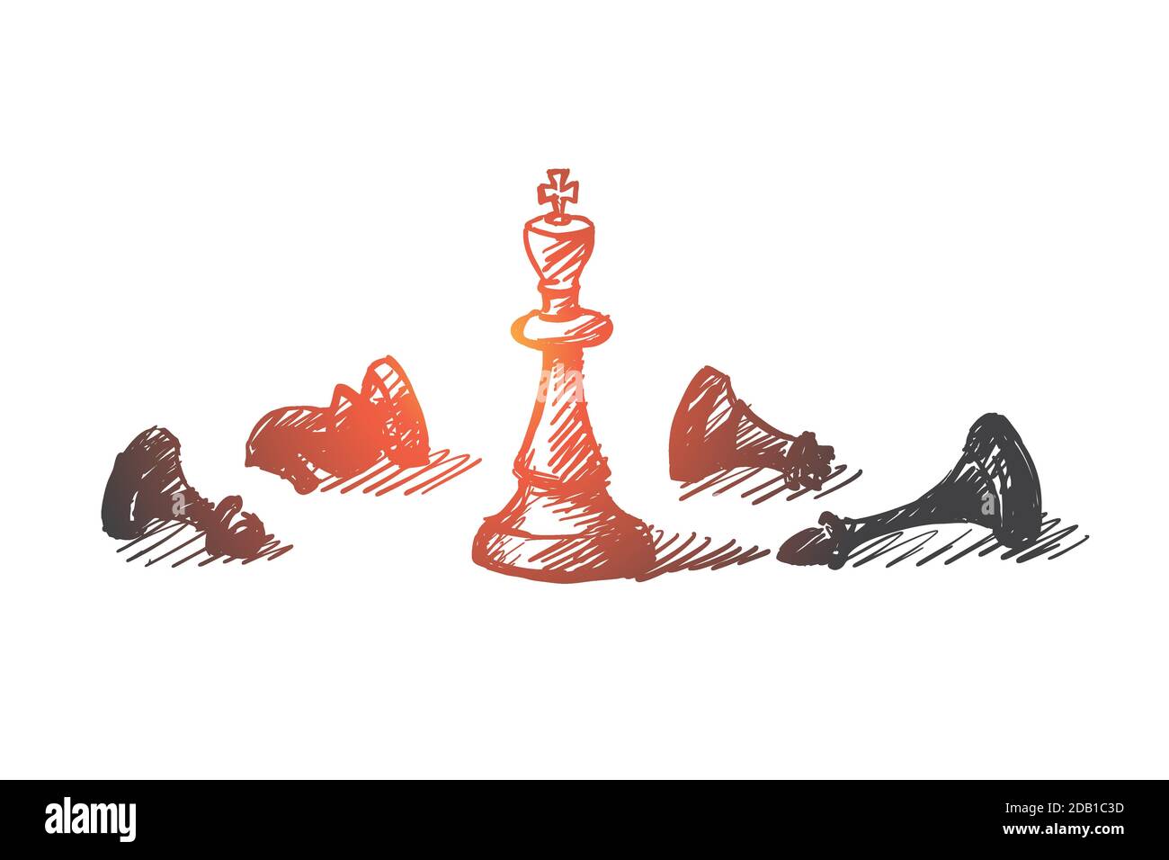Hand drawn chess figures with king in center Stock Vector
