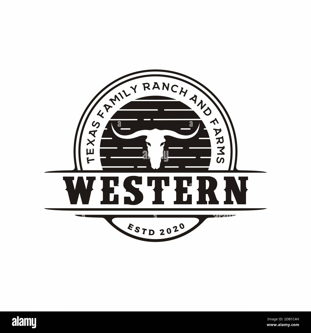 Texas Longhorn, Country Western Bull Cattle Vintage Label Logo Design Stock Vector