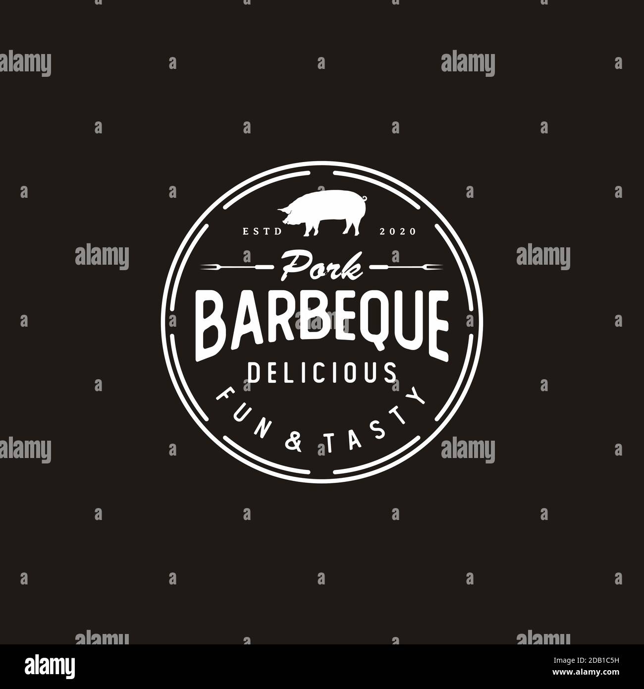 Vintage Retro grill barbecue with pork Label logo design Stock Vector