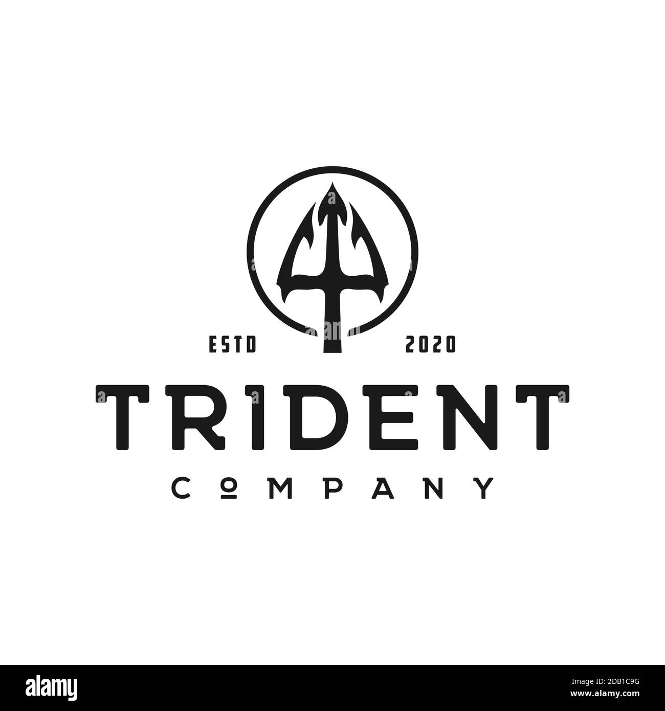 Vintage Circular Trident Neptune God Poseidon Triton King Spear logo Stock Vector