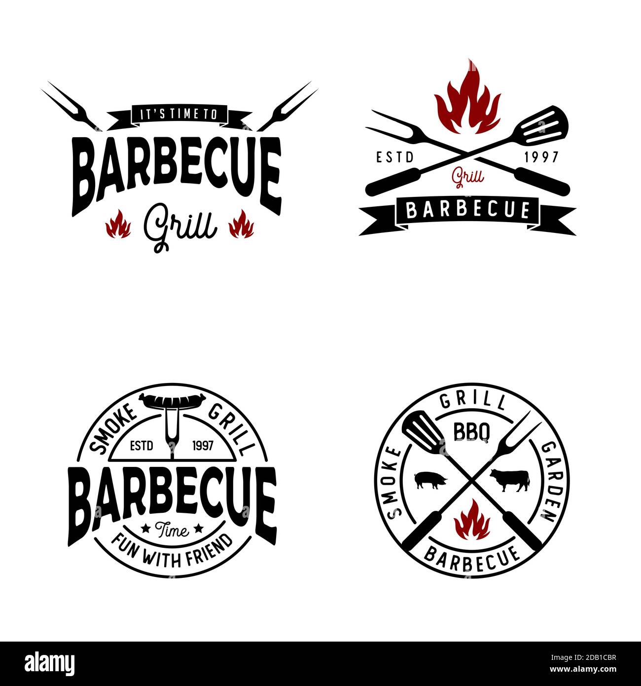 Retro Vintage bbq Barbeque barbecue grill vector logo design pack Stock ...