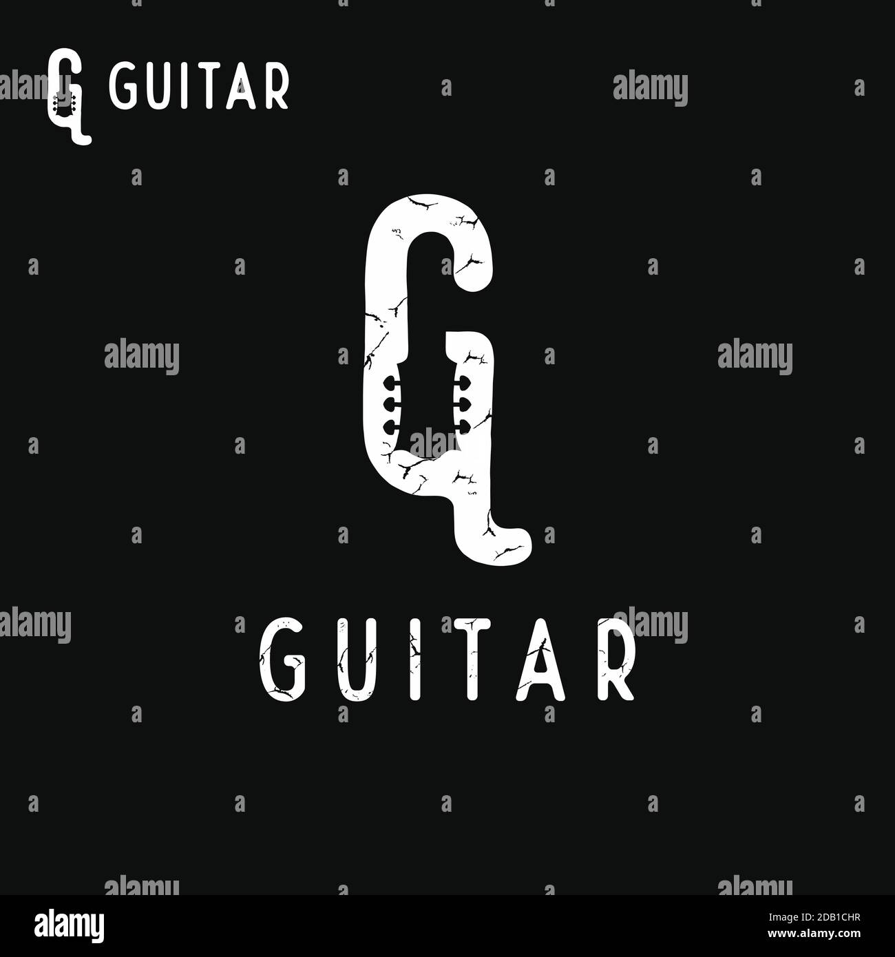 Initial letter G with Guitar Headstock as negative space logo design inspiration Stock Vector