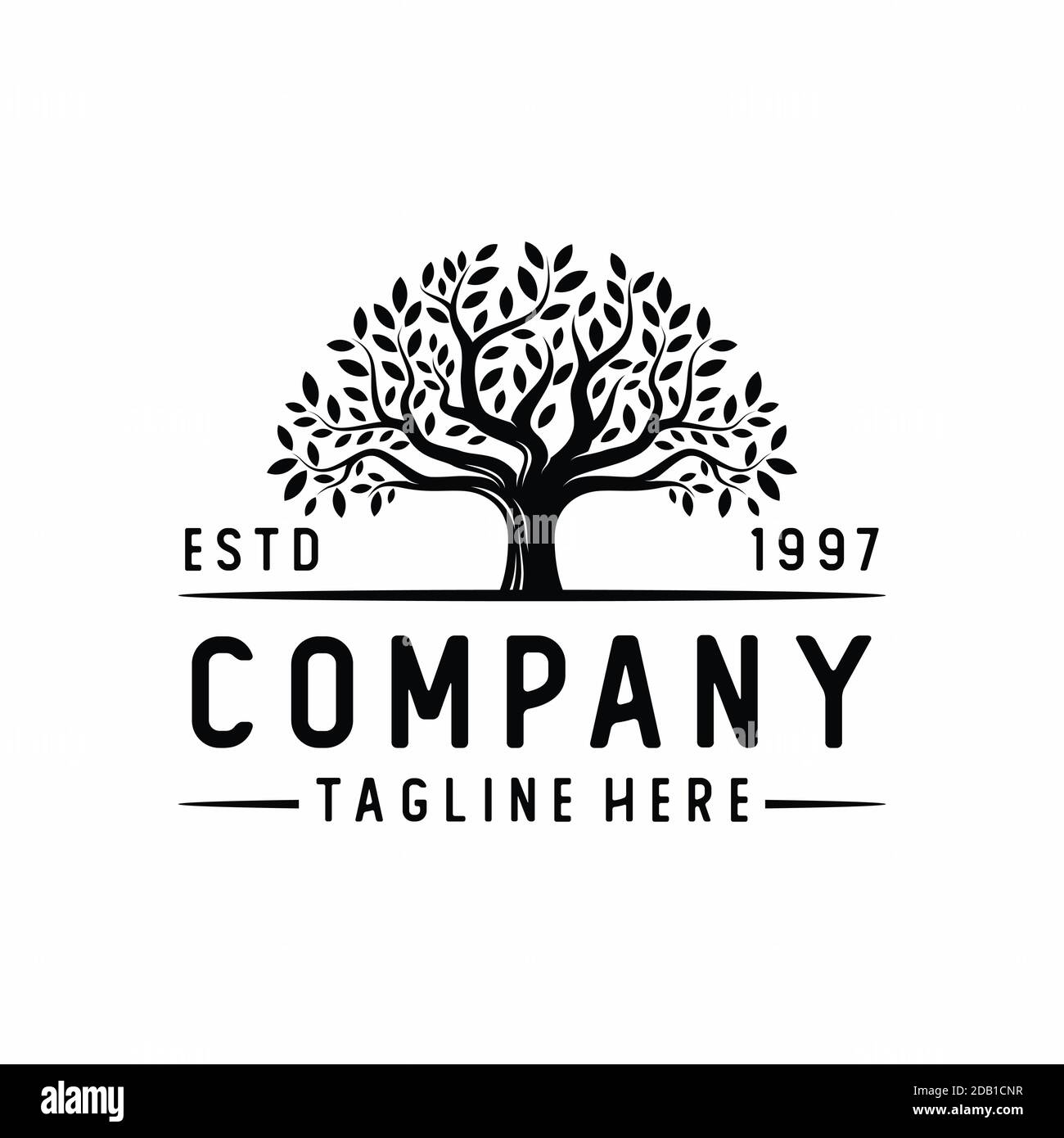 Vibrant tree logo design, tree and root vector. Tree of life logo