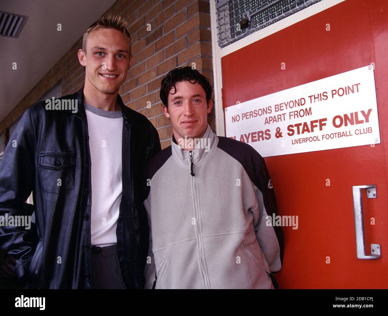 The Finnish footballer player Sami Hyypiä with Robbie Fowler in Liverpool in 2000 after signing with the Liverpool FC in 1999. Stock Photo