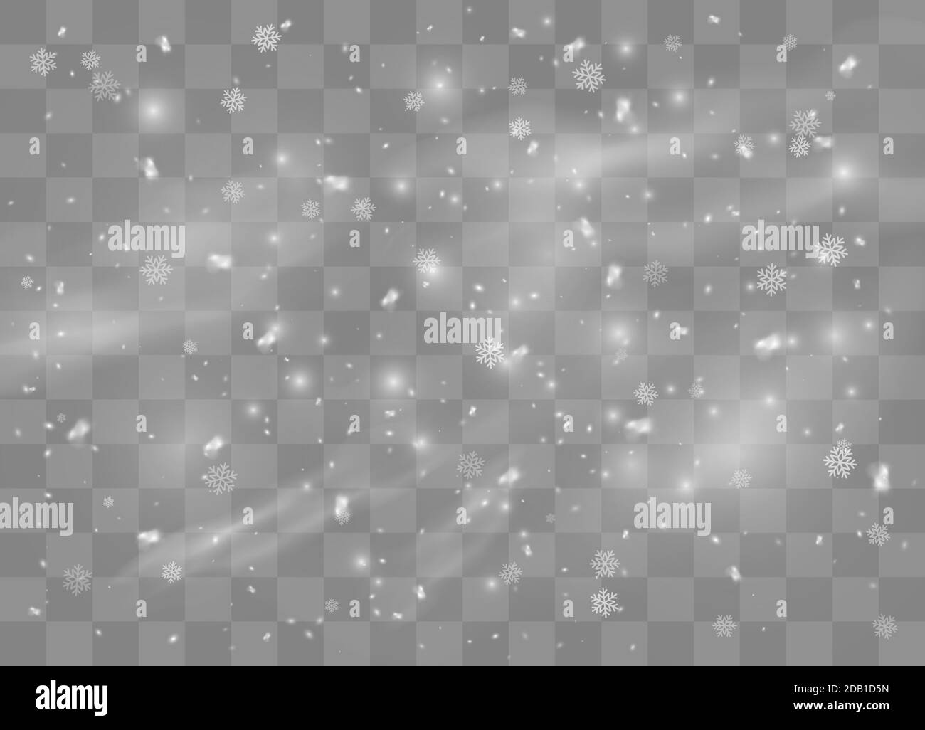 Falling. Christmas snow for the new year.  Heavy snowfall, snowflakes in different shapes and forms. Vector illustration. Stock Vector