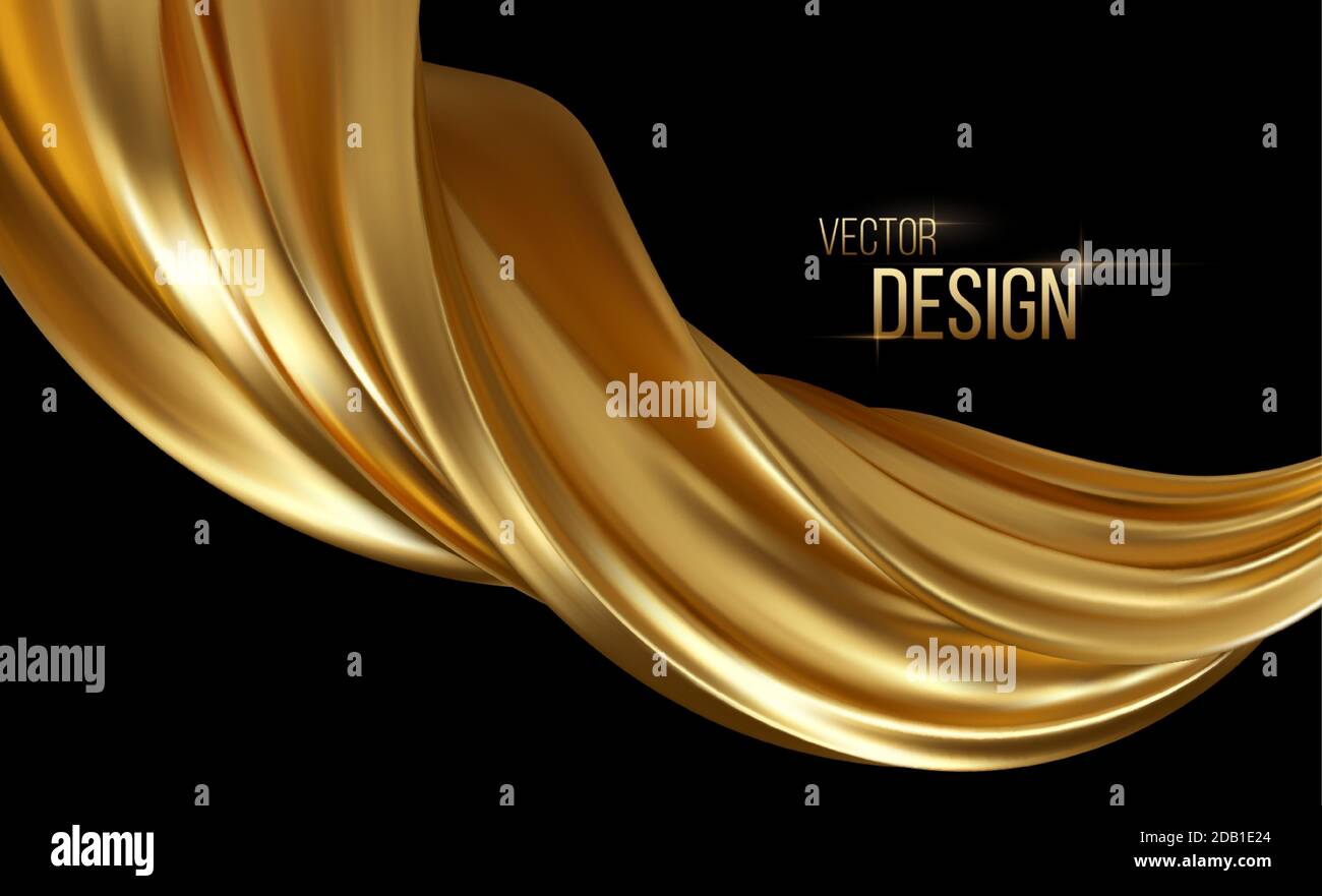 Gold 3d wave on black background. Abstract motion Modern illustration