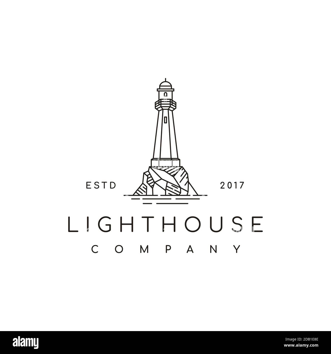 Simple Line Art Lighthouse Searchlight Beacon Tower Island Beach Coast logo design Stock Vector