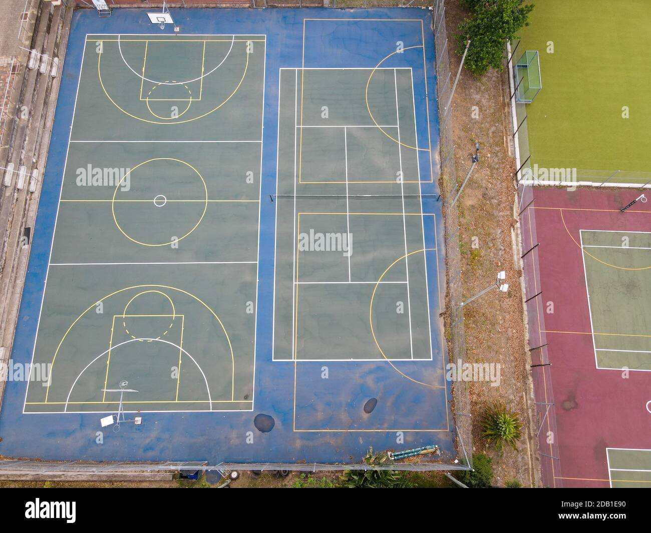 Basketball court seen from aerial view Stock Photo