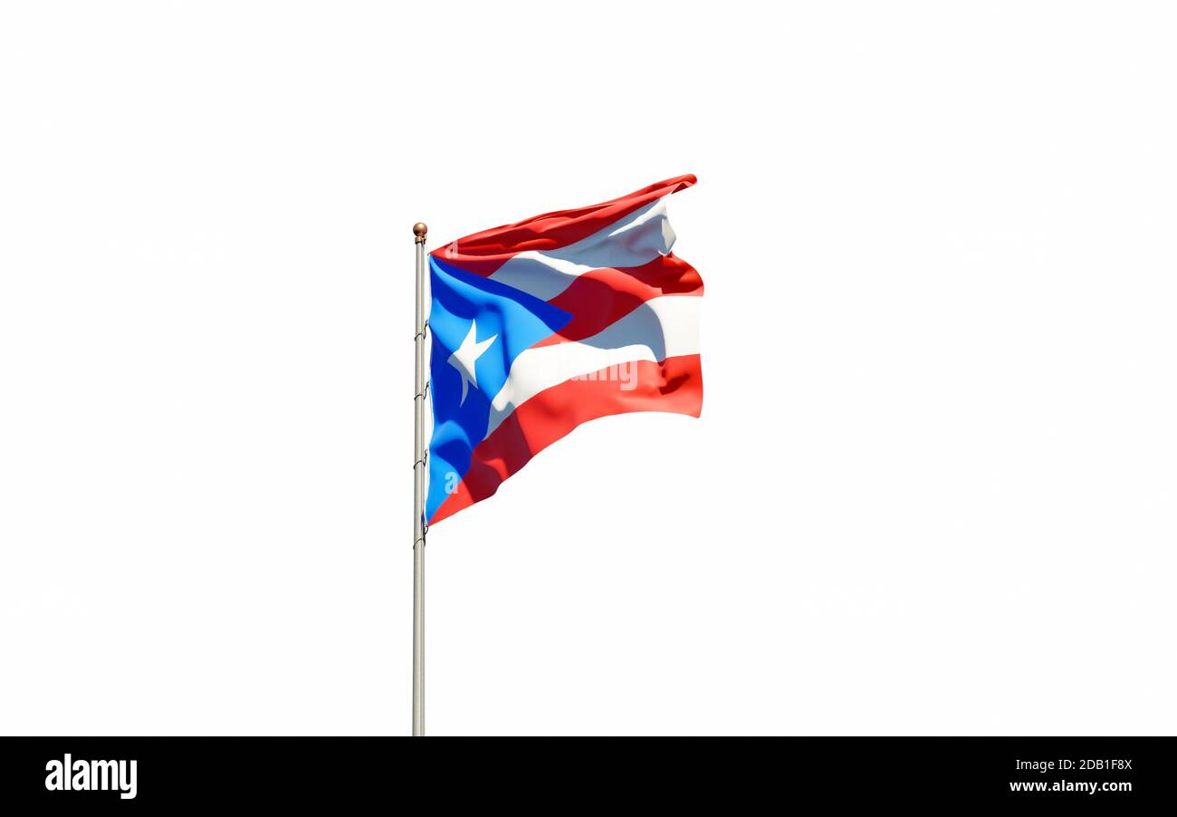 Beautiful national state flag of Puerto Rico on white background ...