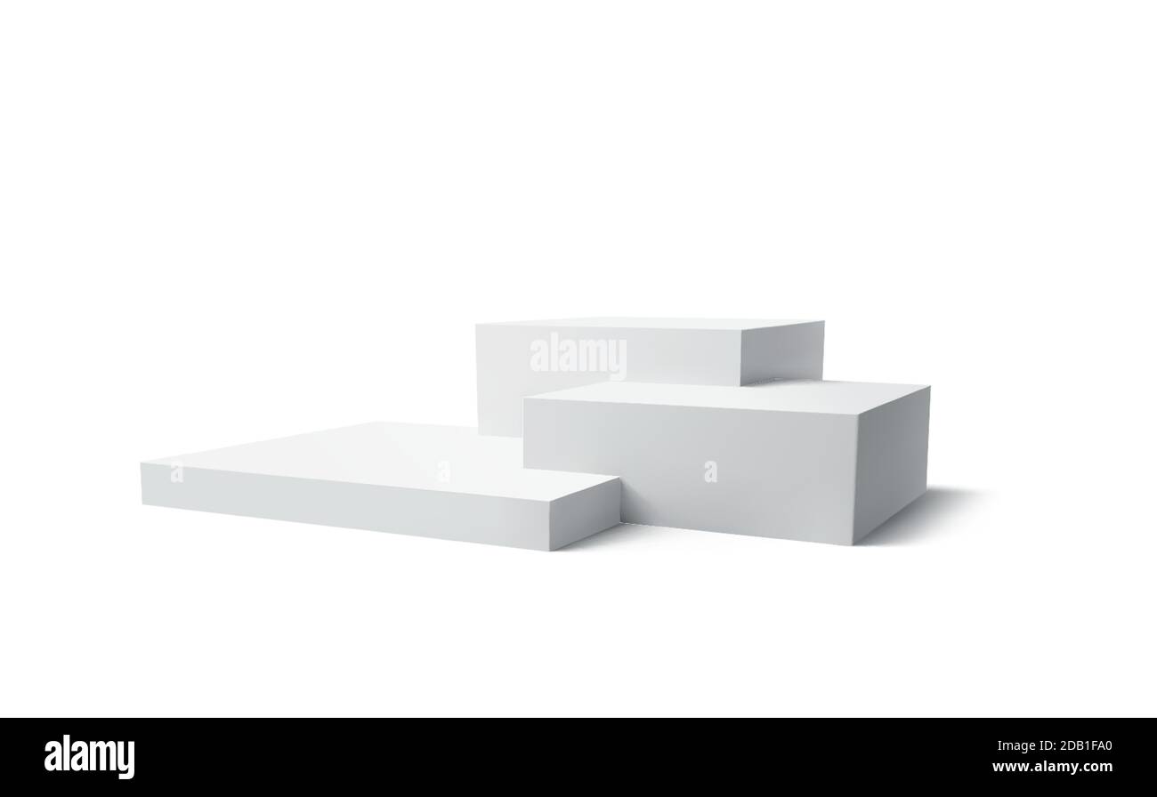 Background 3d white podium product isolated on the white background. Modern white cube podium, great design for any purposes. Vector illustration Stock Vector