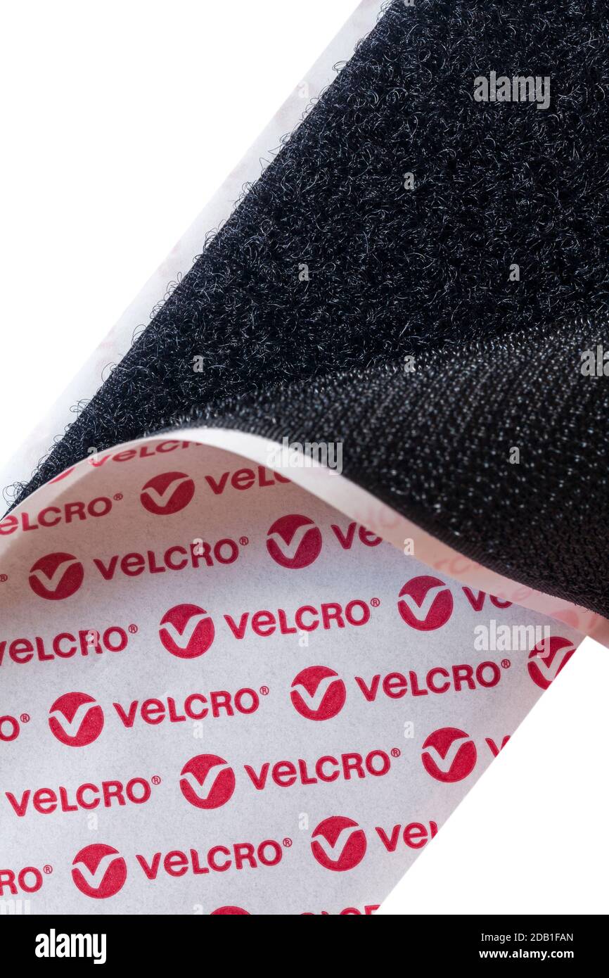 Velcro Stick On hook and loop self adhesive tape showing back with Velcro  logo and front and opening Velcro showing different surfaces Stock Photo -  Alamy