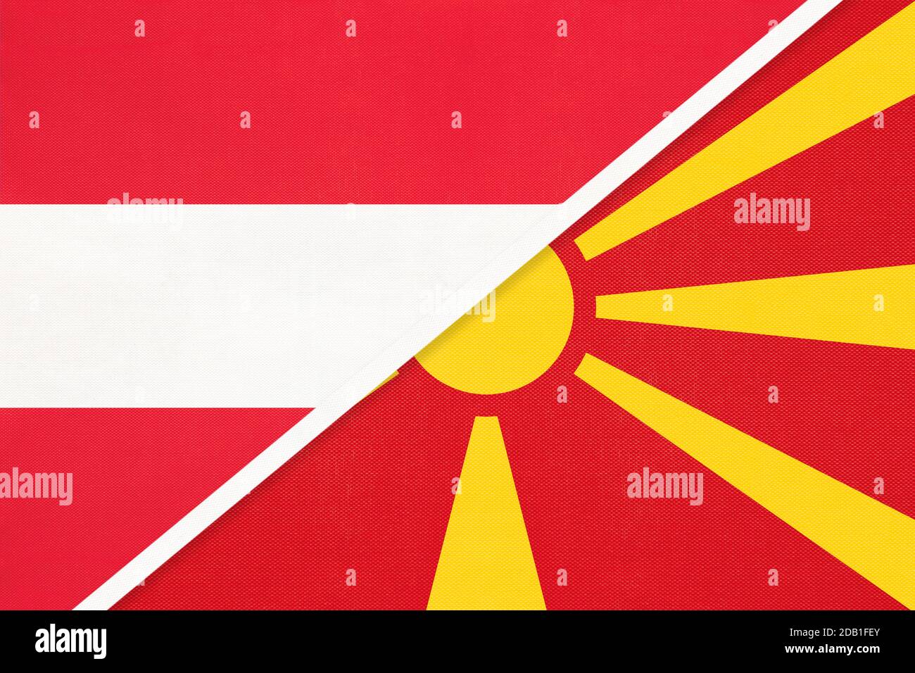 Austria and North Macedonia, national flags from textile. Relationship