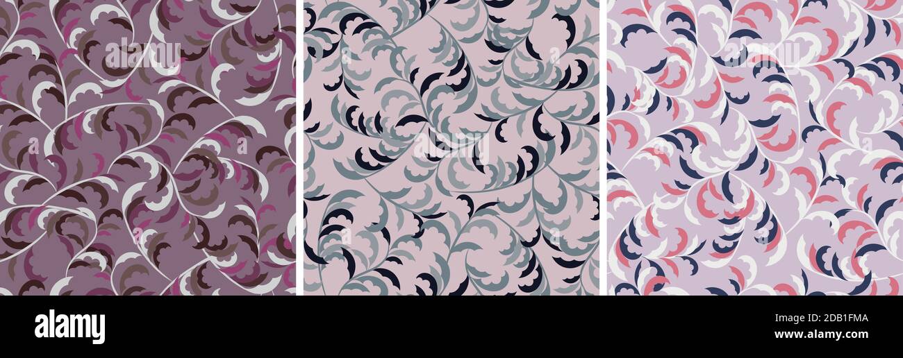 vector seamless pattern set with branches and leaves. Stock Vector