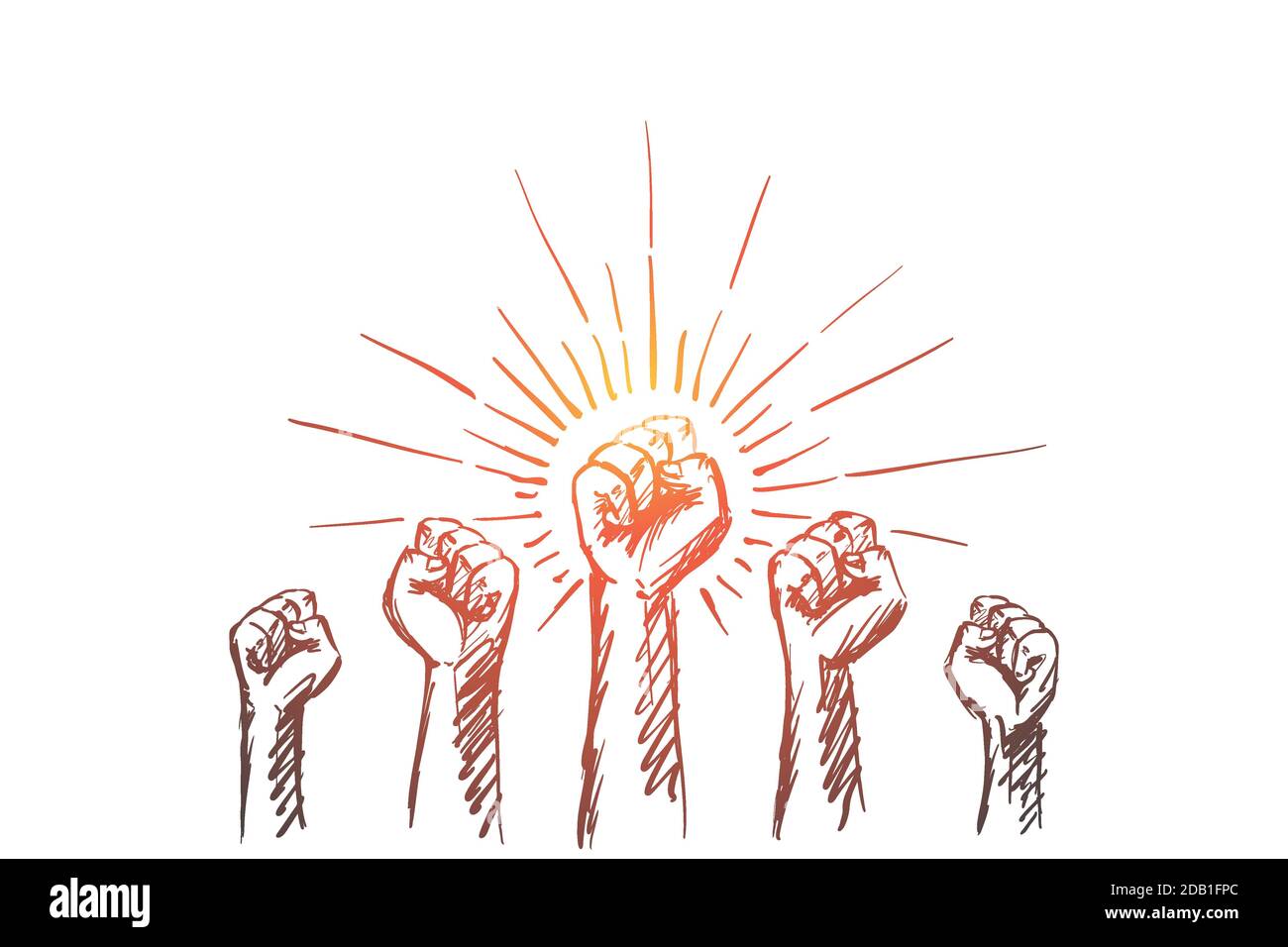 Hand drawn raised hands with clenched fists Stock Vector