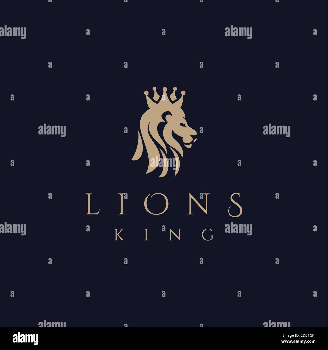 lion head vector logo, elegant lion logo design illustration, lion head with crown logo Stock Vector