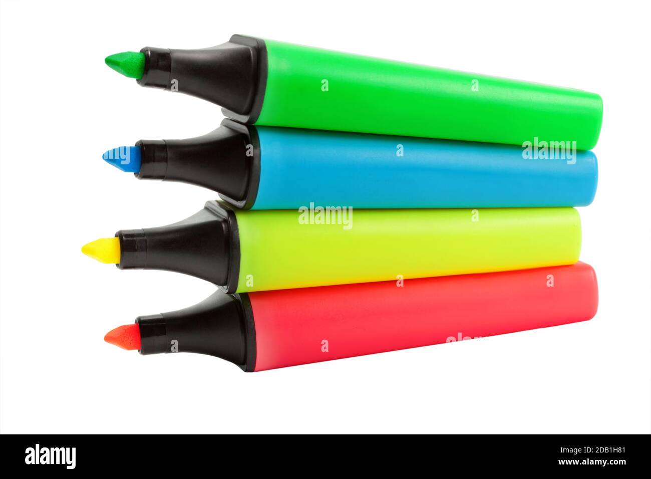 Four colored highlighters set isolated on white background Stock Photo