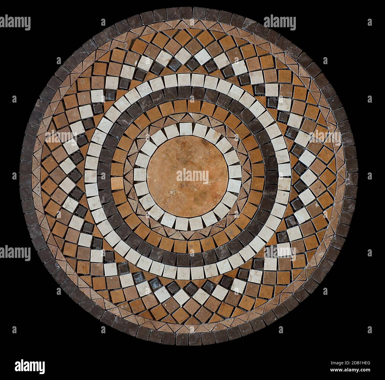 Ceramic mosaic tile medallion texture isolated on black background