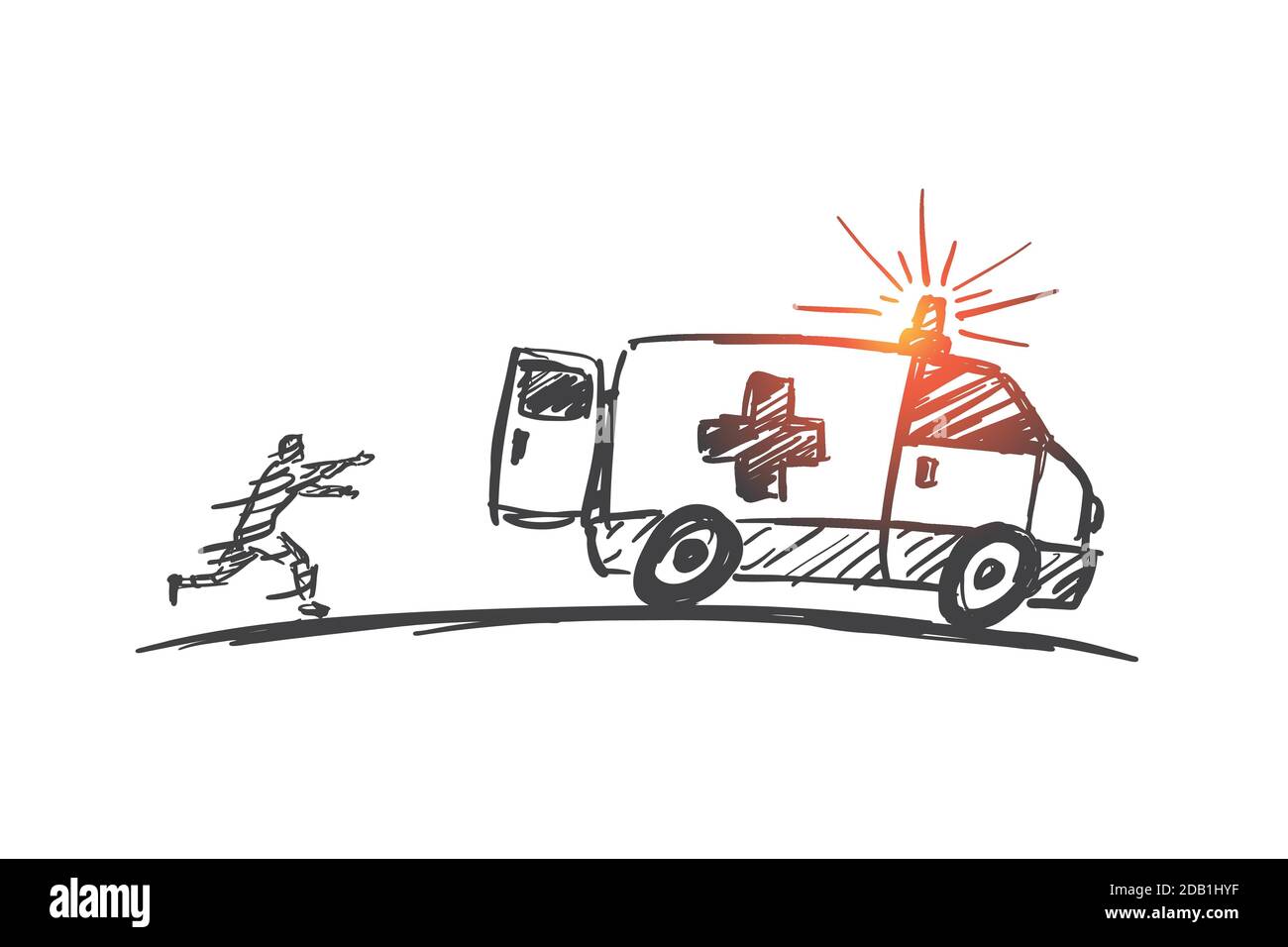 Hand Drawn Man Trying To Catch Up Ambulance Car Stock Vector Image Art Alamy