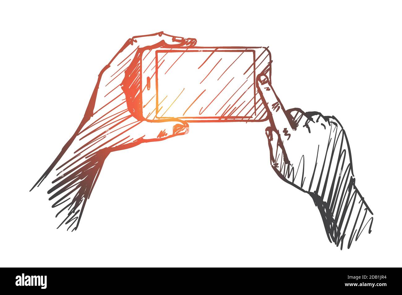 Hand drawn gadget in human hands Stock Vector