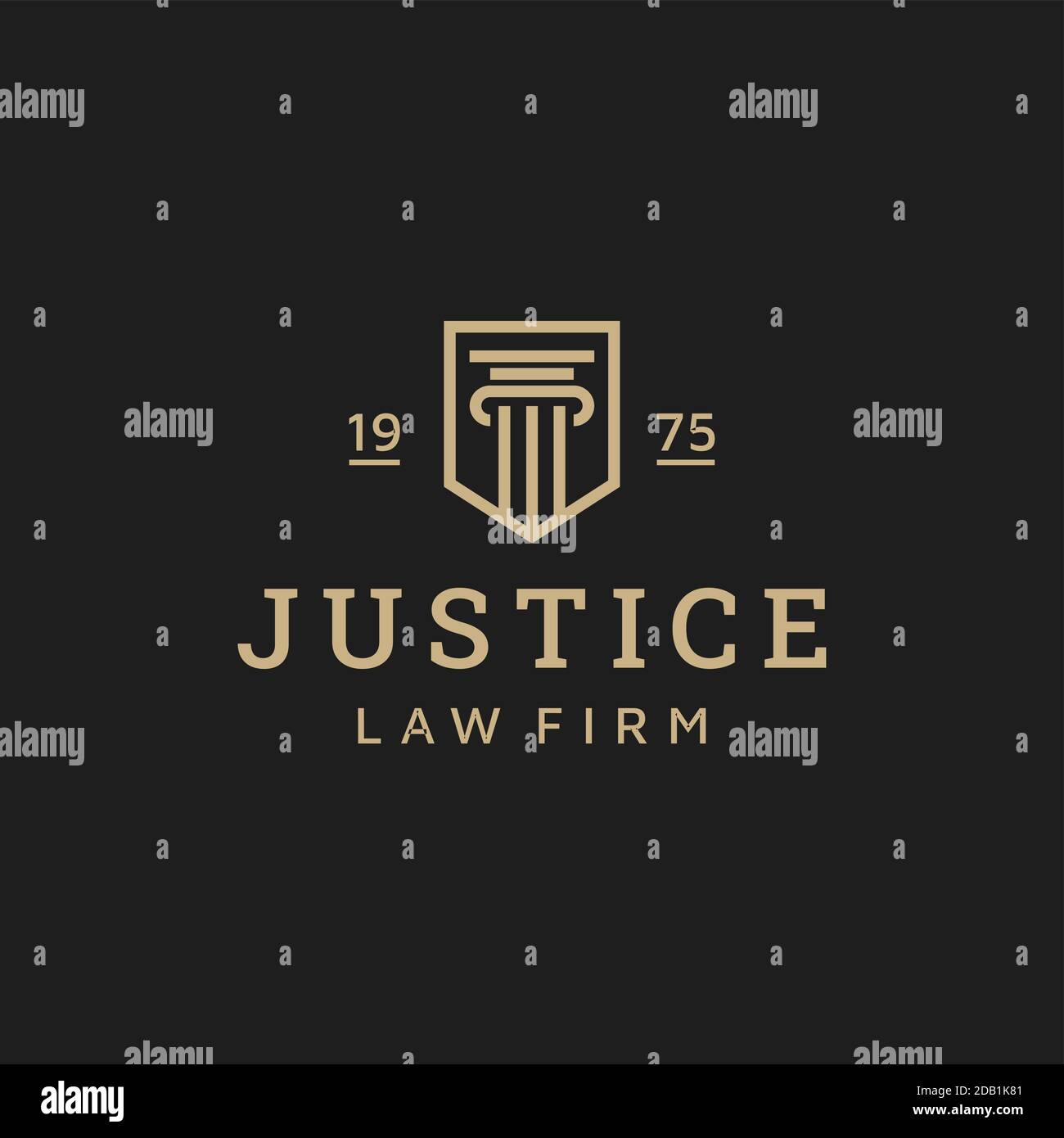 Law firm symbol logo, justice scale and shield vector icon Stock Vector