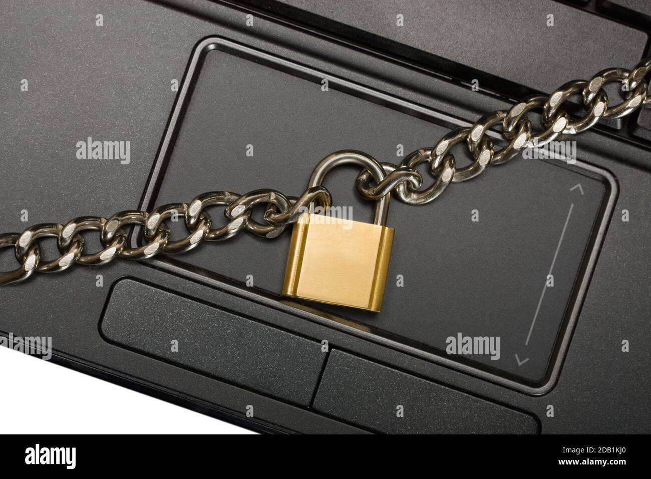 padlock on touchpad in laptop object isolated on white background Stock Photo
