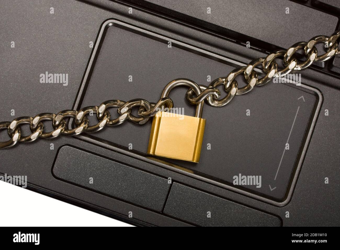 padlock on touchpad in laptop object isolated on white background Stock Photo
