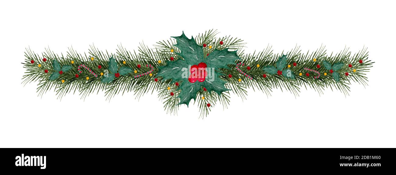 Simple Christmas banner design with fir tree branches, holly and ...