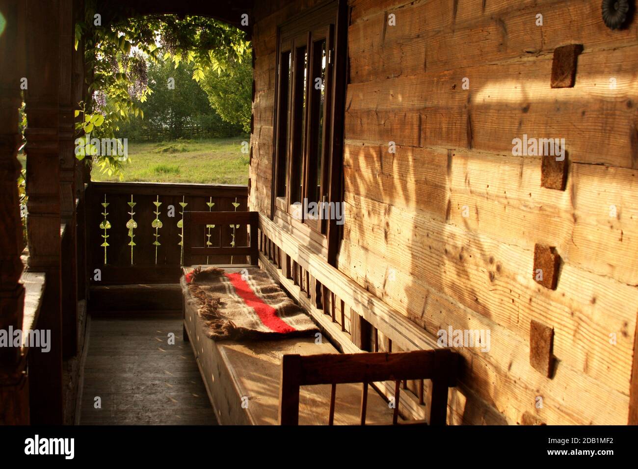 Beautiful porch of an all wooden traditional house in Maramures