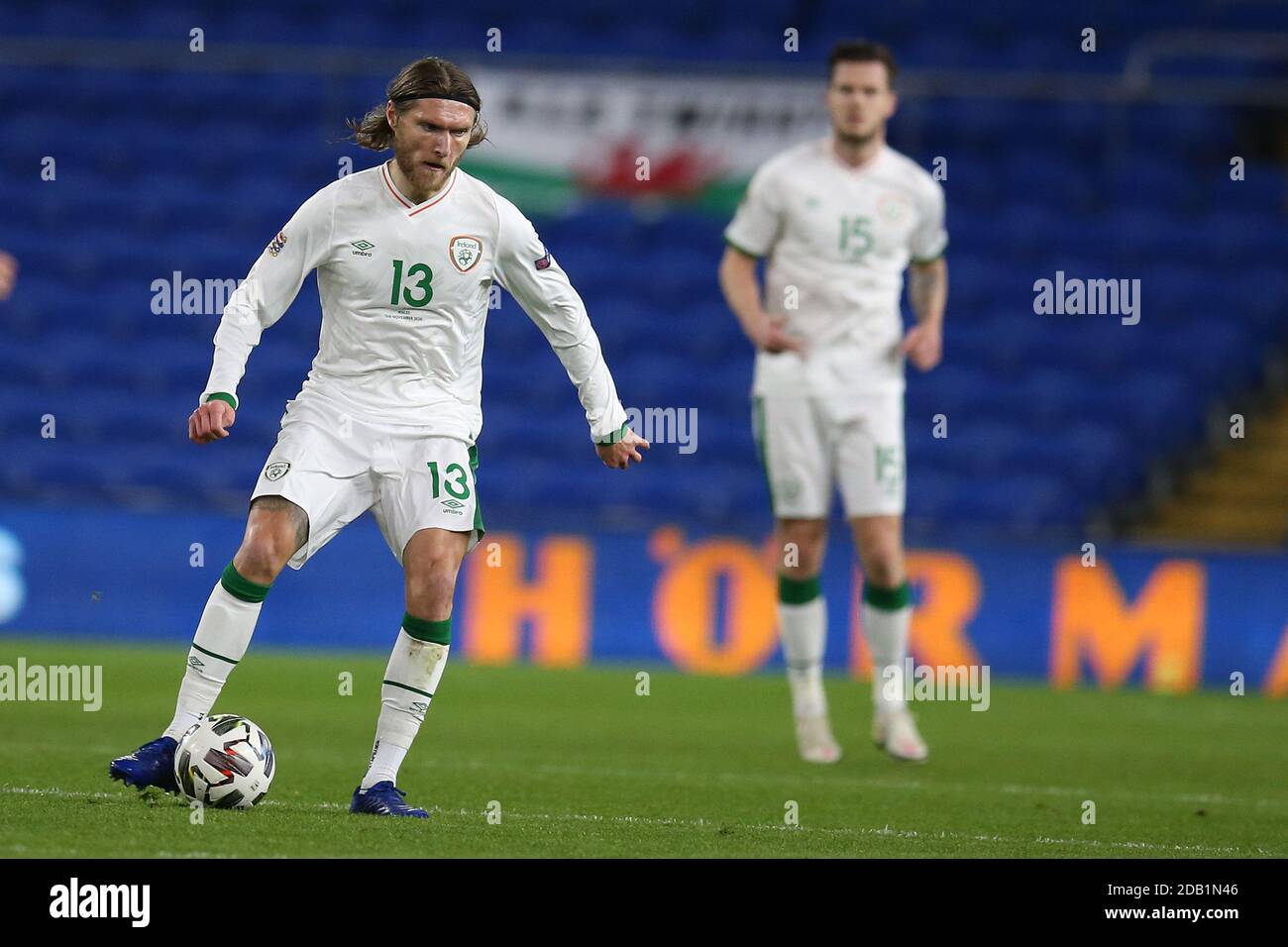 Cardiff, UK. 15th Nov, 2020. Jeff Hendrick of Republic of Ireland in action. UEFA Nations league, group H match, Wales v Republic of Ireland at the Cardiff city stadium in Cardiff, South Wales on Sunday 15th November 2020. Editorial use only. pic by Andrew Orchard/Andrew Orchard sports photography/Alamy Live News Credit: Andrew Orchard sports photography/Alamy Live News Stock Photo