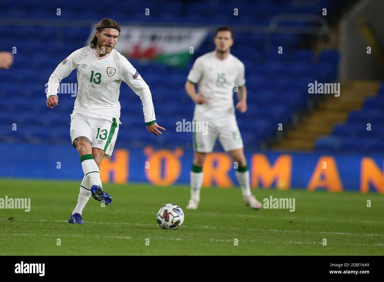 Cardiff, UK. 15th Nov, 2020. Jeff Hendrick of Republic of Ireland in action. UEFA Nations league, group H match, Wales v Republic of Ireland at the Cardiff city stadium in Cardiff, South Wales on Sunday 15th November 2020. Editorial use only. pic by Andrew Orchard/Andrew Orchard sports photography/Alamy Live News Credit: Andrew Orchard sports photography/Alamy Live News Stock Photo
