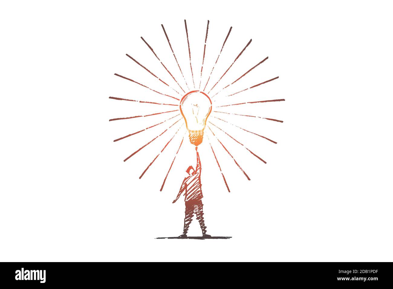 Hand drawn man touching big bright light bulb Stock Vector Image & Art
