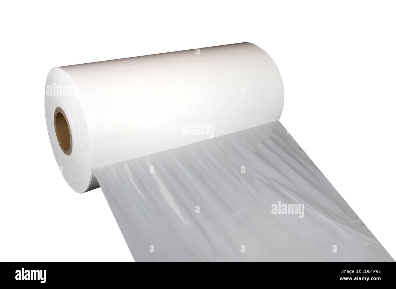 Rolls of wrapping plastic stretch film on white background