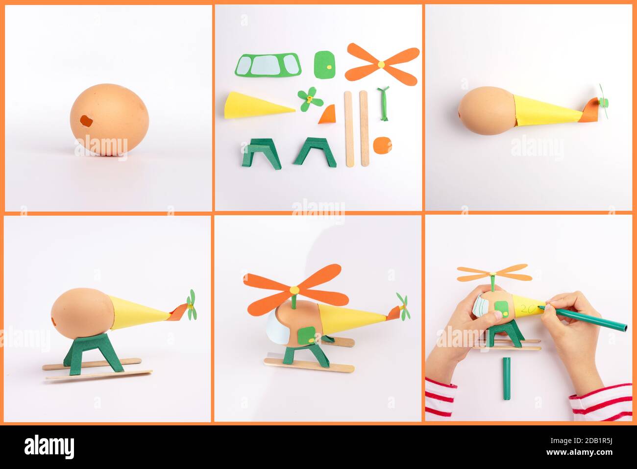 how to make a helicopter from eggshell, step by step instruction, DIY
