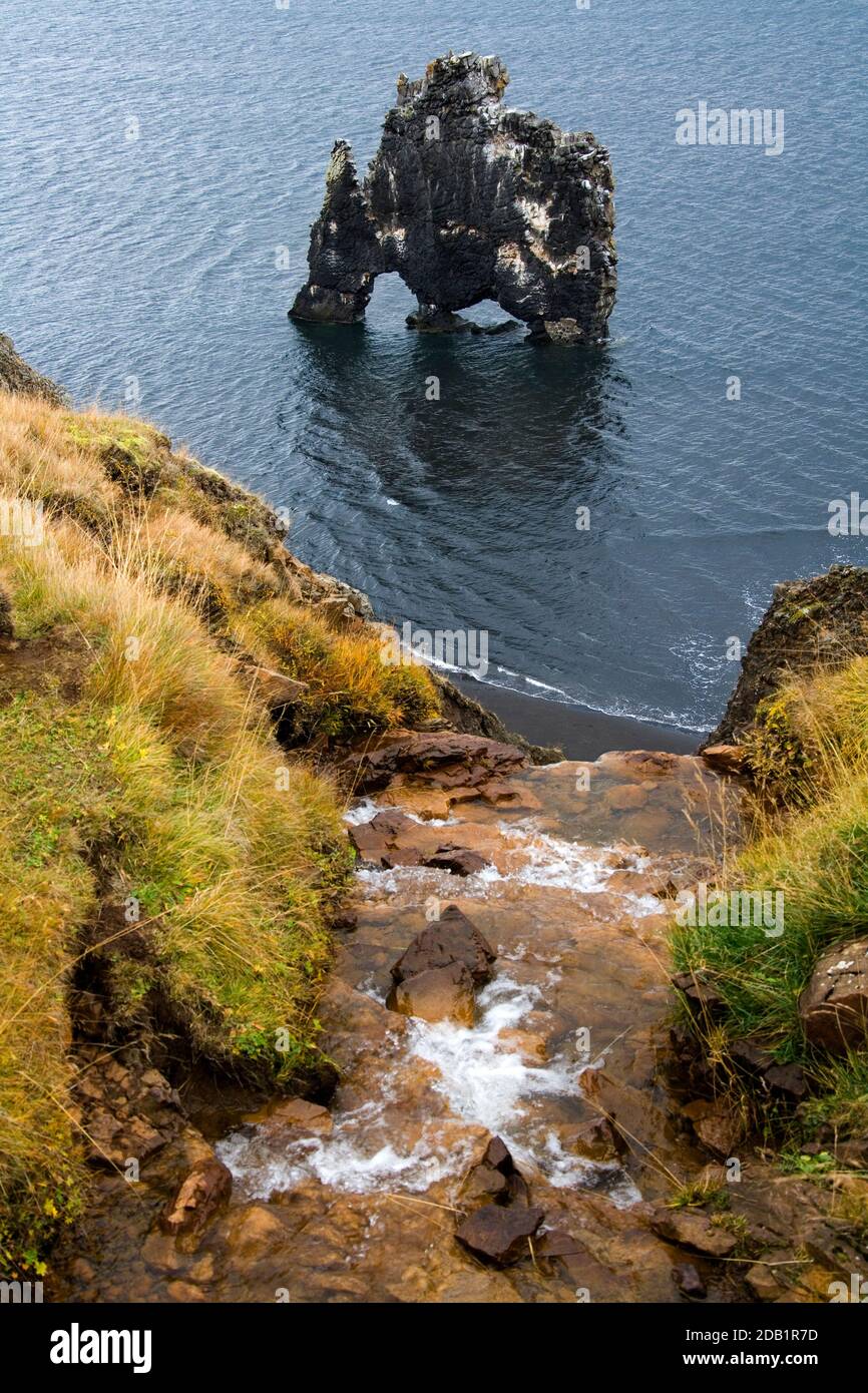 Hvitserkur Sea Stack and Arch on the north coast of Iceland Stock Photo