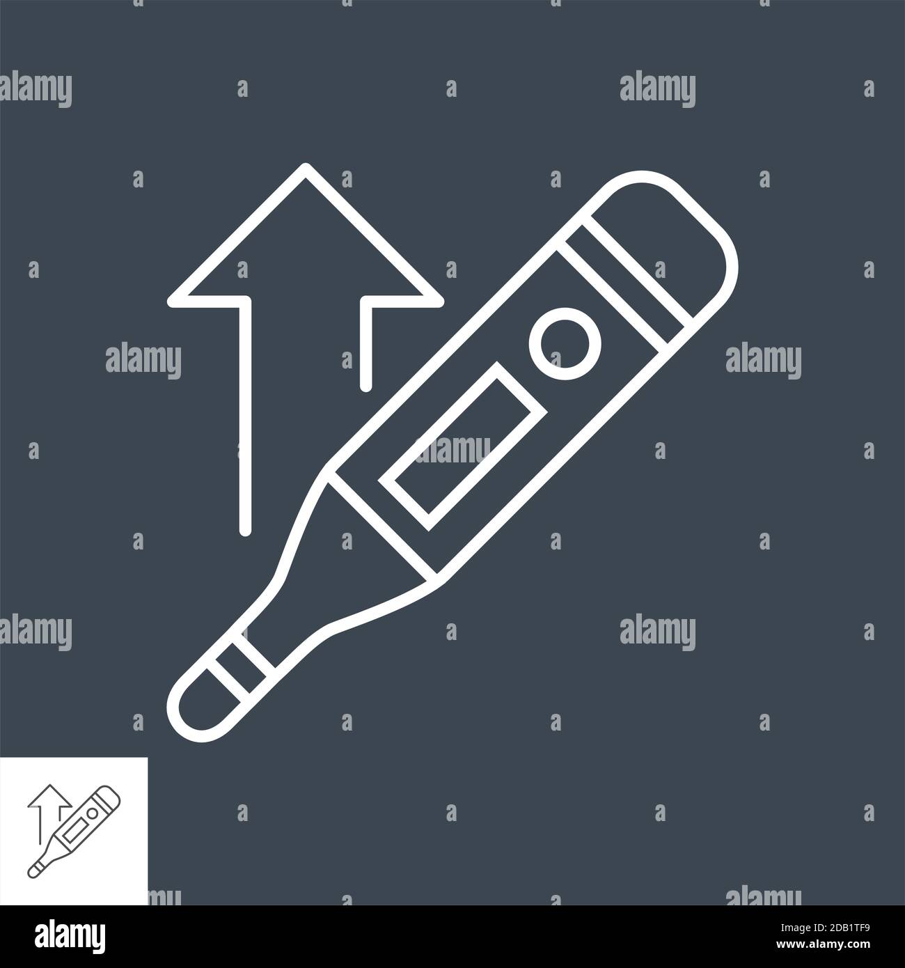 Thermometer with a high temperature related vector thin line icon Stock ...