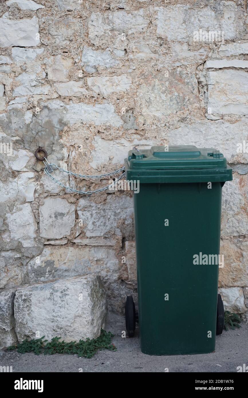 Green trash can Stock Photo