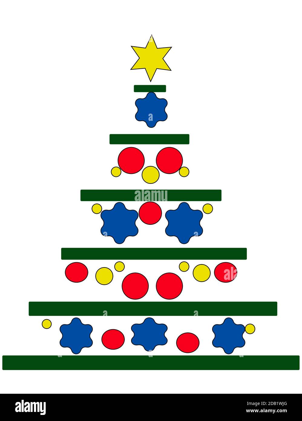 GREEN CHRISTMAS TREE ON A WHITE BACKGROUND WITH DECORATIONS. Stock Vector
