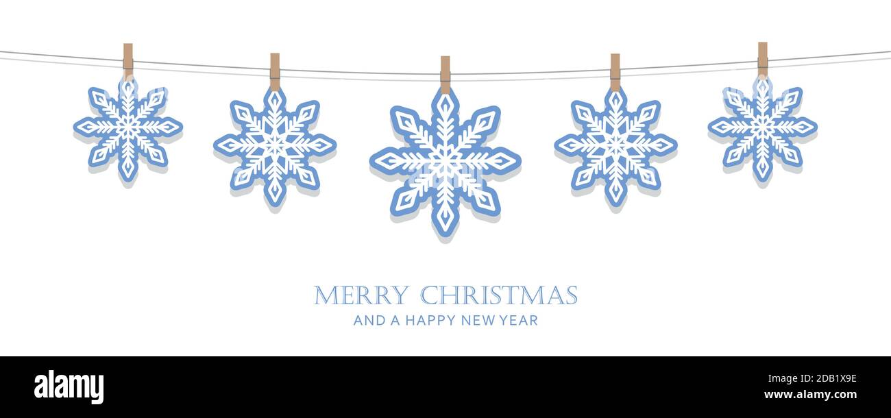 blue and white hanging snowflakes christmas card vector illustration EPS10 Stock Vector