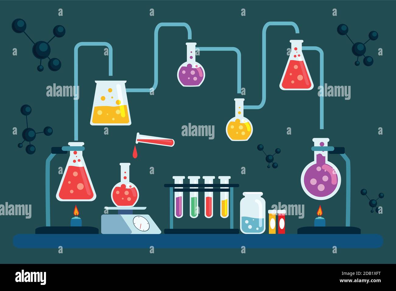 Hand drawn science laboratory objects and atoms Vector illustration Stock Vector