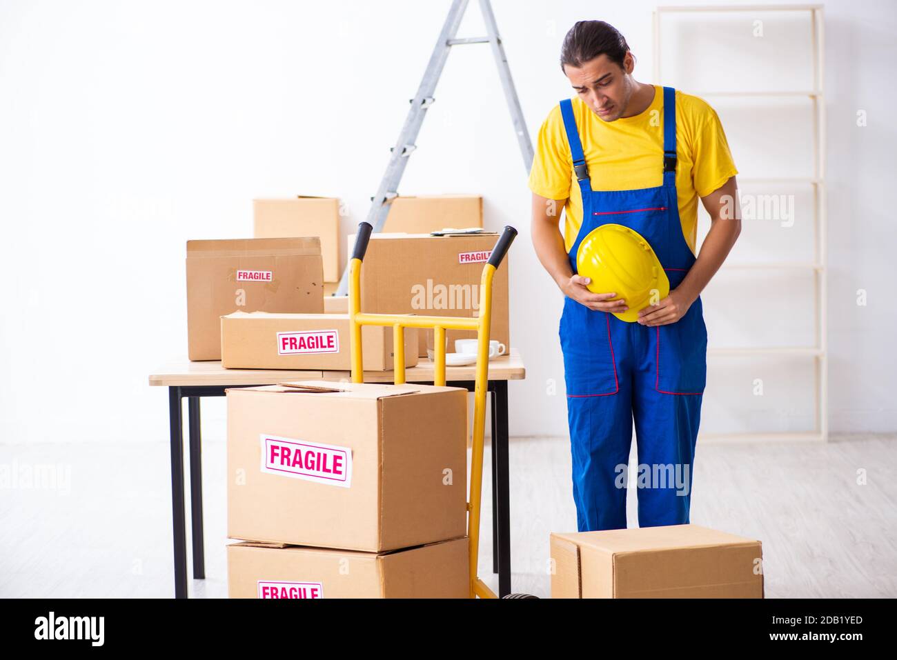 Young professional mover doing home relocation Stock Photo