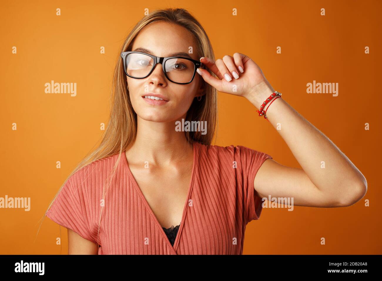 Close up portrait of a nice young woman with long blonde hair Stock ...