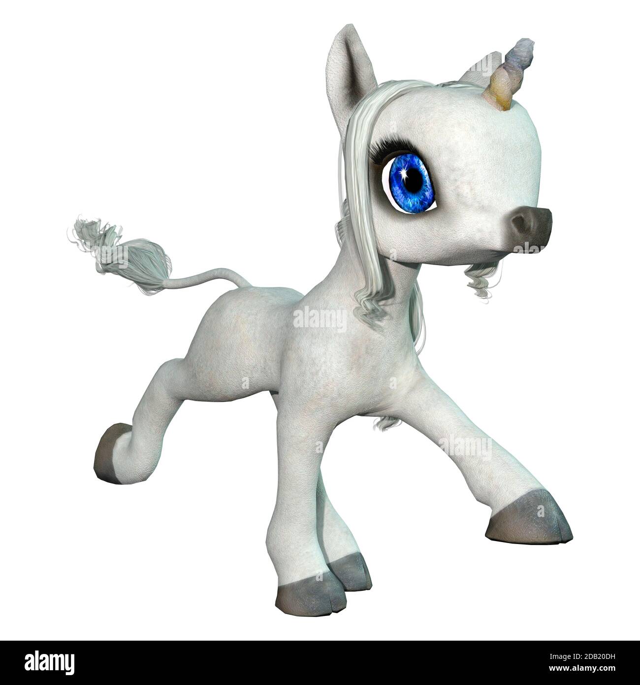 3D rendering of a little fantasy white unicorn isolated on white ...
