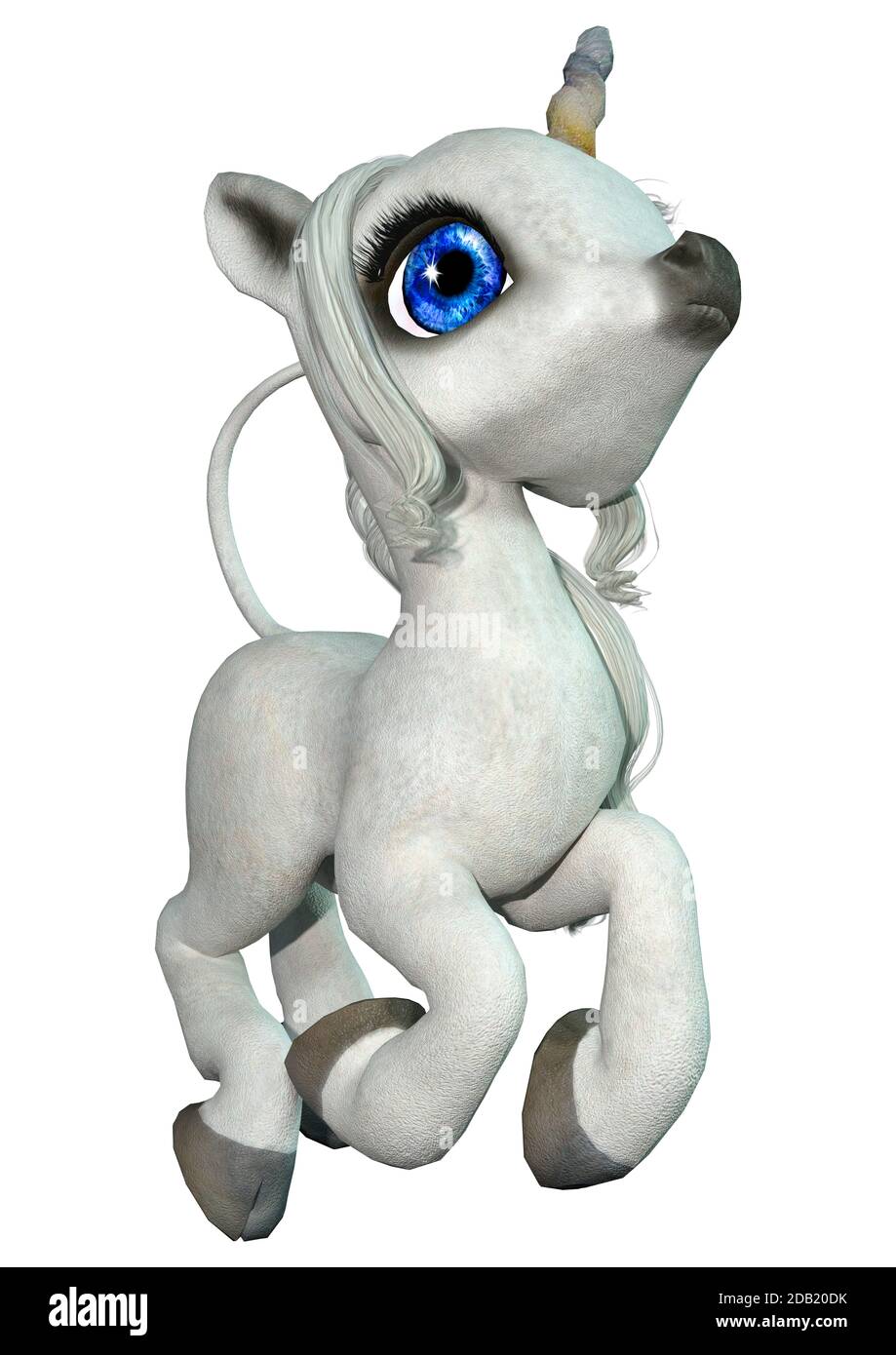 3D rendering of a little fantasy white unicorn isolated on white ...