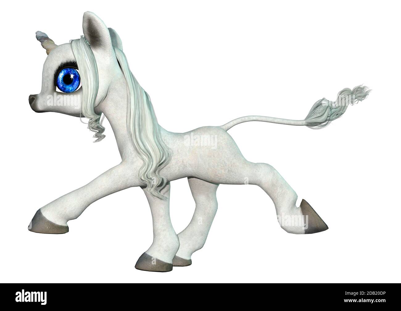3D rendering of a little fantasy white unicorn isolated on white ...