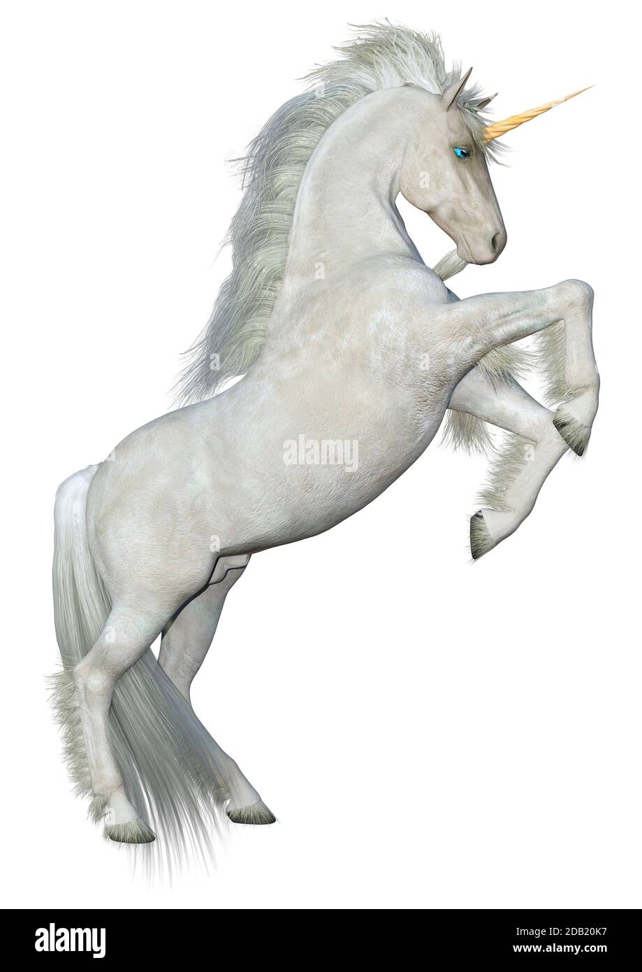 3D rendering of a fantasy white unicorn isolated on white background ...