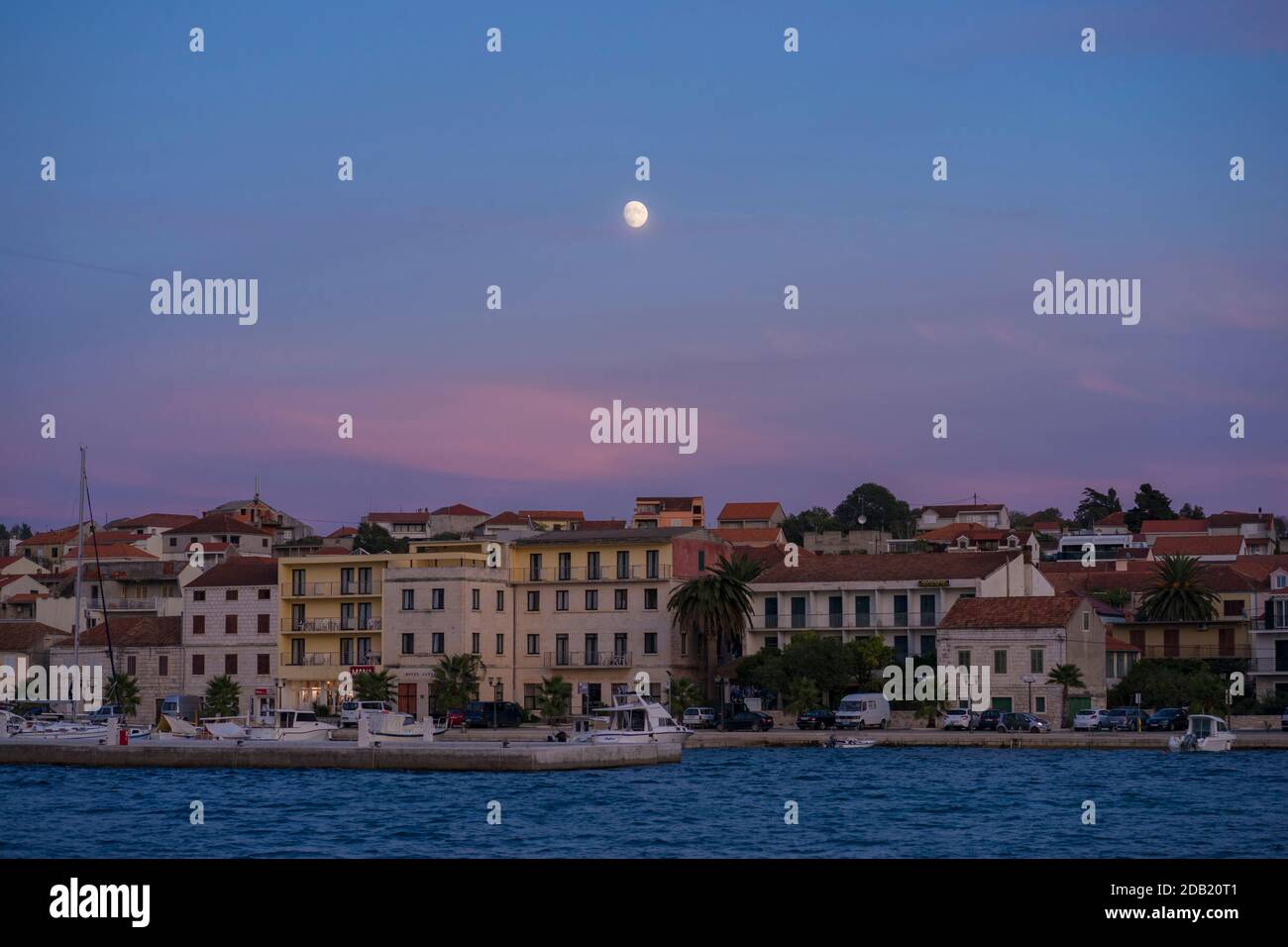 Twilight in Vela Luka, Korcula island, Croatia Stock Photo